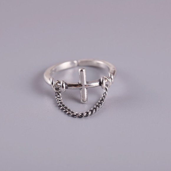 *NEW 925 Sterling Silver Vintage Cross Chain Ring - Picture 2 of 5